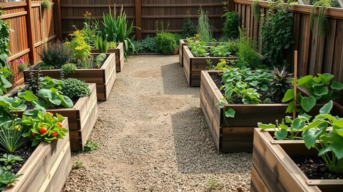 Sleeper raised beds planted with vegetables